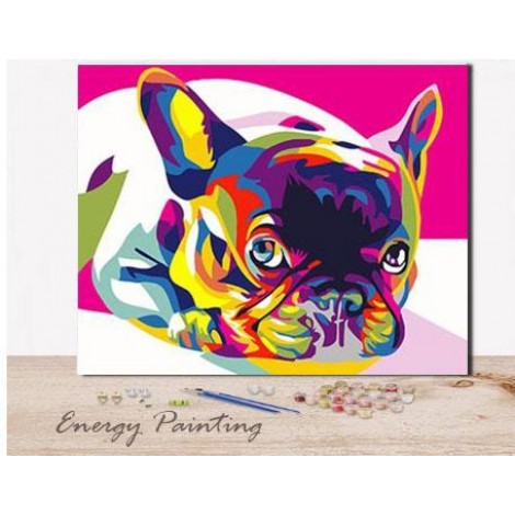 REF314 - PEINTURE PAR NUMEROS - KIT DIY - BOULEDOGUE FRANCAIS POP ART